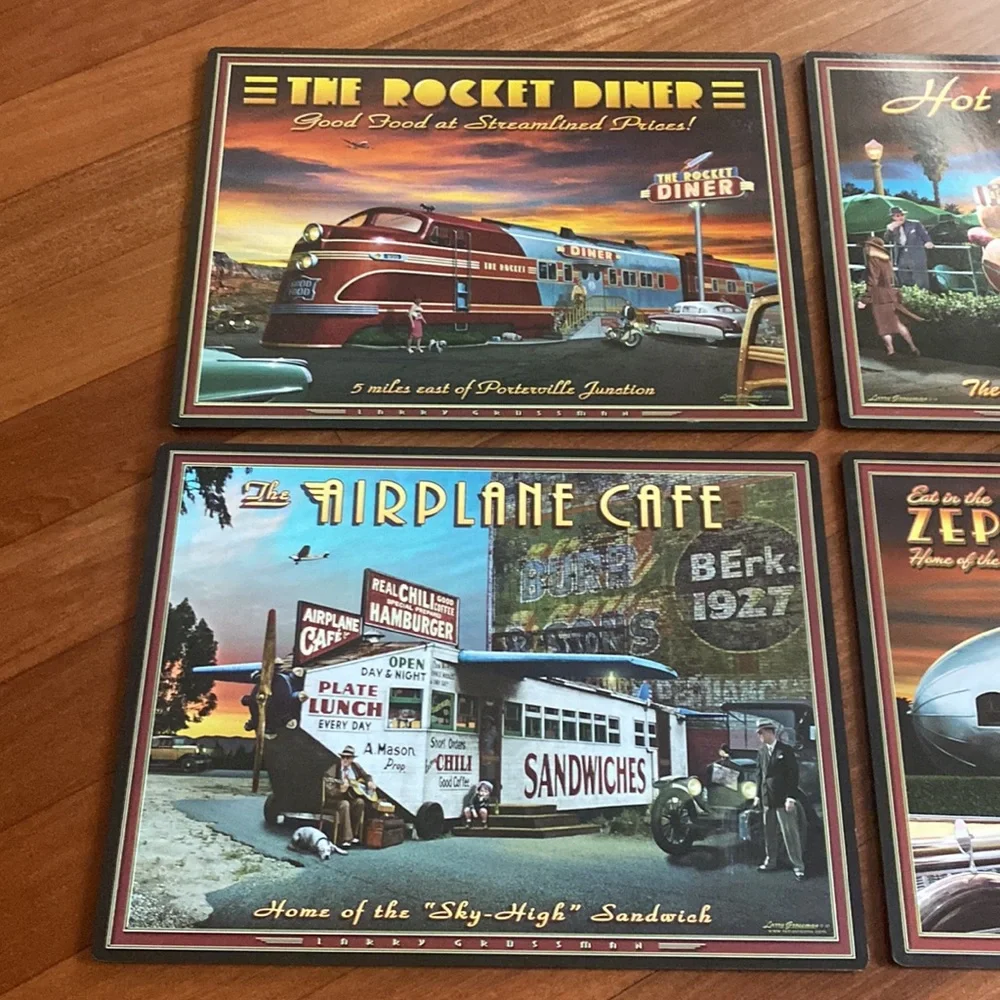 Nostalgic 4 Piece Vintage ‘2013 Diner Placemats by L. Grossman EUC